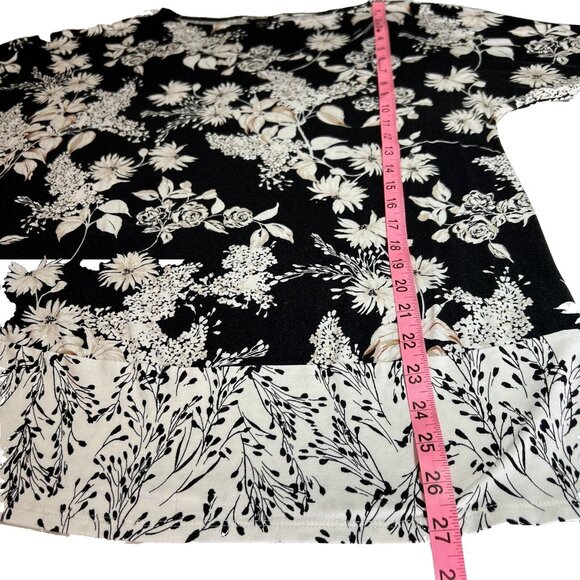 J. Jill - Women's M Tunic Top Stretch Black White Brown Floral Crewneck Petite - Picture 12 of 13